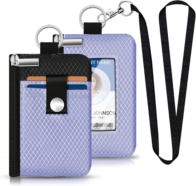 Minimalist RFID Blocking Small Wallet with ID Window,WaterResistant Zip Id Case Wallet with Lanyard Keychain for Cards,Cash,Travel,Women,Men (Lavender Purple/Black) - Image 6