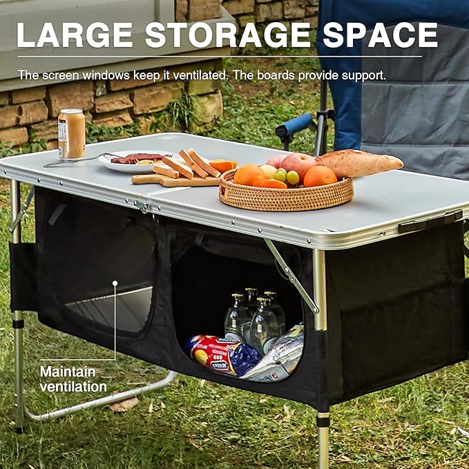 EVER ADVANCED Folding Camping Table with Storage, 4 ft * 2 ft Aluminum Composite Desktop & Adjustable Legs, Outdoor Kitchen Table for Tailgating, Backyard, BBQ and Picnic - Image 6