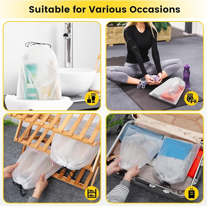 Vorspack Shoe Bags for Travel, 12 Pcs, Transparent, Drawstring, Large | Clear, Shoe Organizer, With Rope, Travel Essentials, For Men Women - Image 7