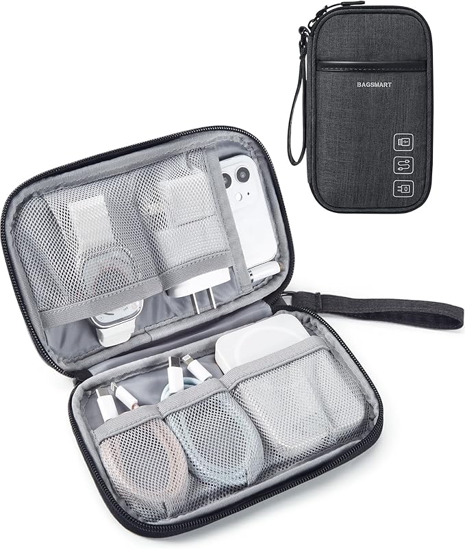 BAGSMART Cord Organizer Travel Cable Organizer Bag Tech Electronic Organizer Travel Case, Travel Essentials for Charger, Cable, Phone, Flash drive, Single Layer - Black | Travel Essentials, Tech Organizer Pouch, Cord organizer bag for Cables, Compact T... by BAGSMART