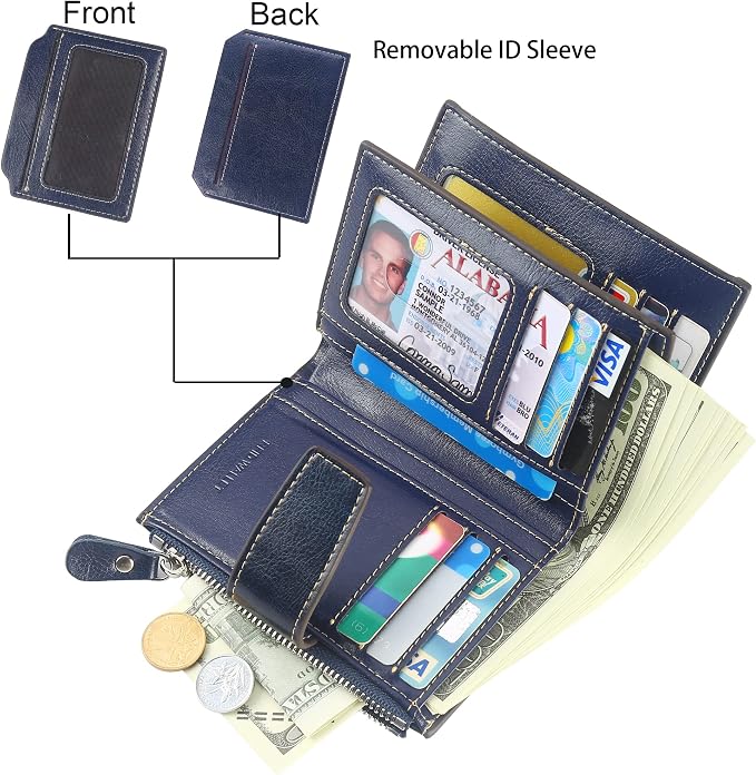 Small Compact Women Wallet RFID Blocking Genuine Leather Bifold Purse with ID Windows - Image 2