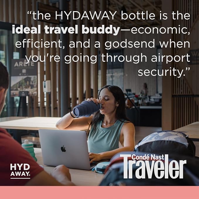 HYDAWAY 25oz Collapsible Water Bottle, Packable Leakproof for Travel | Large capacity design. Folds flat for carry-ons, day bags, hiking packs. Leakproof, BPA-free. - Image 6