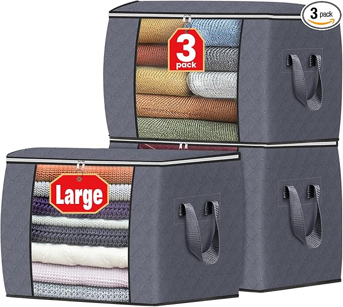 90L Clothes Storage, Foldable Thick Fabric Blanket Storage Bags | Foldable Containers with Zippers,Window and Handles for Organizing Bedroom, Closet, Comforter, Bedding,Dorm essentials by Fabtotes