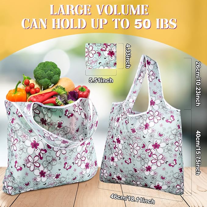 Eccliy 24 Pieces Reusable Grocery Bags Polyester Shopping Bags for Groceries Multi Colors Reusable Foldable Shopping Tote(Flower Style) - Image 4