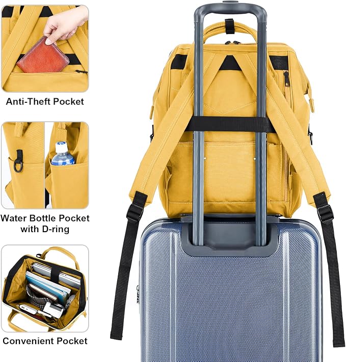 Kah&Kee Polyester Travel Backpack Functional Anti-theft School Laptop for Women Men (Yellow, Medium) - Image 2