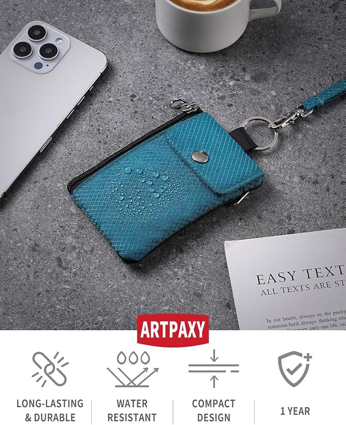 Artpaxy Minimalist Wallet For Mens Womens, Keychain RFID Blocking Zipper Small Wallet with ID Window 2 Lanyards,Water Resistant Travel Cash Card Coin Case Boys Girls - Image 3