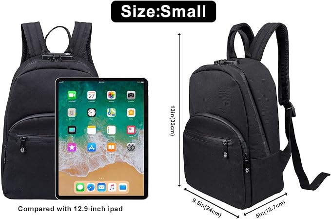 FIREDOG Mini Smell Proof Backpack with Lock for Men Women, Smell Proof Bookbag for Travel (Black) - Image 2