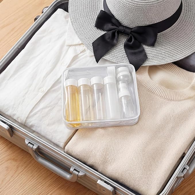 Travel Bottles for Toiletries 9 PCS 3.4oz Wide Mouth Clear Bottles | Wide Mouth, TSA Approved, Leak Proof, 0.35oz Cream Jars, 2oz Spray Bottle, for Shampoo, with lable, and a Toiletry Bag - Image 7