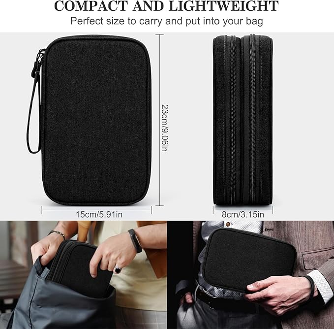 FYY Electronic Organizer, Travel Tech Pouch Bag, Large, Black | Wrist Strap, Waterproof, Double Layers Portable Electronics Travel Carrying Case for Cord, Charger, Daily Business Trips Use - Image 2