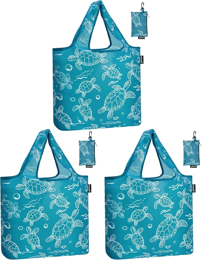 HOLYLUCK Reusable Grocery Bags,Heavy Duty Foldable Shopping Tote Bag (Standard, 3 Turtle) by holyluck