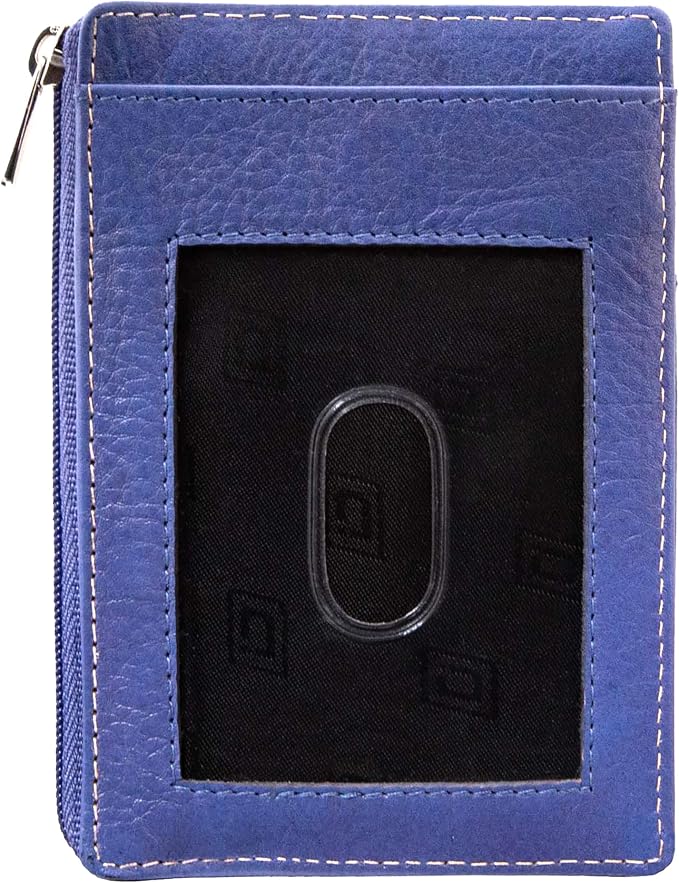 ID STRONGHOLD RFID Front Pocket Wallet Mini Minimalist Wallet Slim Wallet Genuine Leather with Zipper , Royal Blue , Small - Image 2
