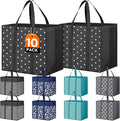 10 Pack Reusable Grocery Bags Waterproof Tote Bags for Shopping Groceries | 35L Large Capacity, Heavy-Duty, Waterproof, Lightweight, Foldable Tote with Sturdy Handles, Polka Dot Design by Fabtotes