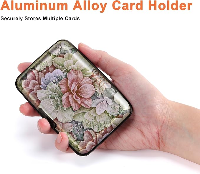 Mayski Credit Card Holder for Women RFID Blocking Wallet, Happy Flower | Card Wallets for Women Small Mini Business Metal Accordion Aluminum Alloy Hard Case for Men - Image 3