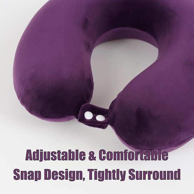 Sexysamba Pure Memory Foam Travel Pillow Set for Adults - Comfortable & Removable Machine Washable Cover, Neck Support Pillow Airplane Travel Kit with Eye Mask for Portable Plane Accessories - Purple - Image 3