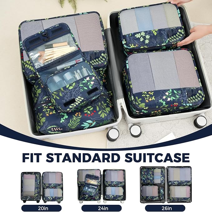 BAGAIL 9 Set Packing Cubes with Packing List Luggage Packing Organizers for Travel Accessories (Navy leaf) - Image 8