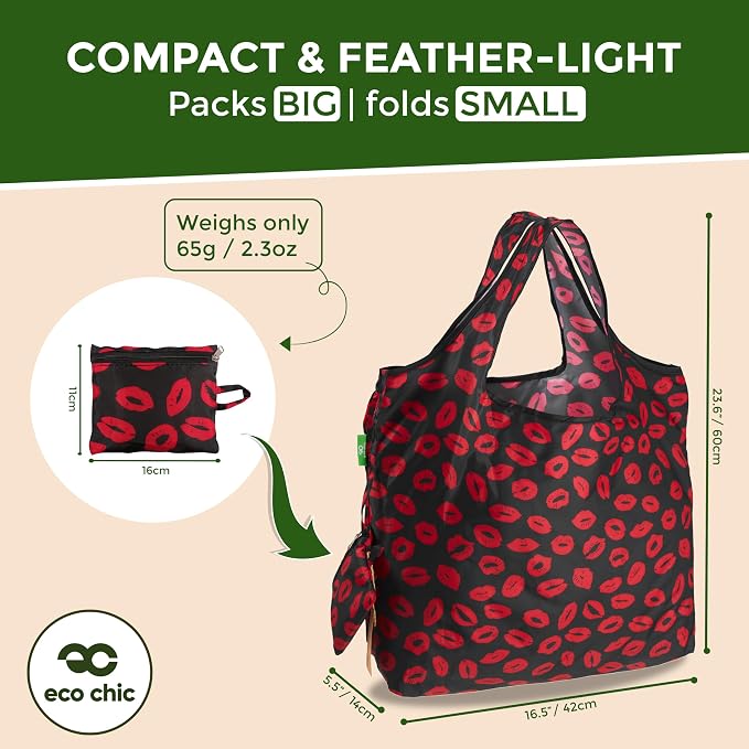 ECO CHIC Foldable Reusable Large Grocery Bags - Foldable Grocery Bags - Lightweight, Recycled & Reusable Shopping Bag - Waterproof, Packable Tote Fitting in Fine Grocery Bag Carrier - Image 4