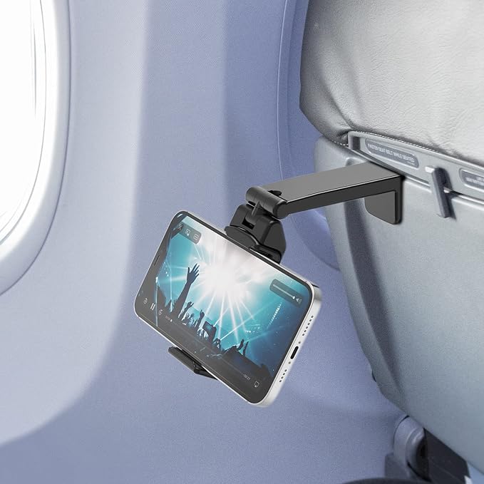 Travel Accessories, Universal Seat Back Tray Table Phone Clip Holder, Adjustable Pocket Size Hands Free Phone Holder Airplane Travel Essentials Compatible with iPhone and Android by BEYONDCELL