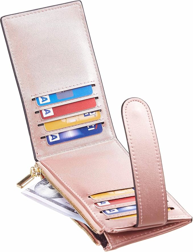 Chelmon Women's RFID Slim Card Holder Wallet | Thin Bifold Multi Card Case with Zipper Coin Pocket Purse for Women(Rose Gold CLassic) - Image 7
