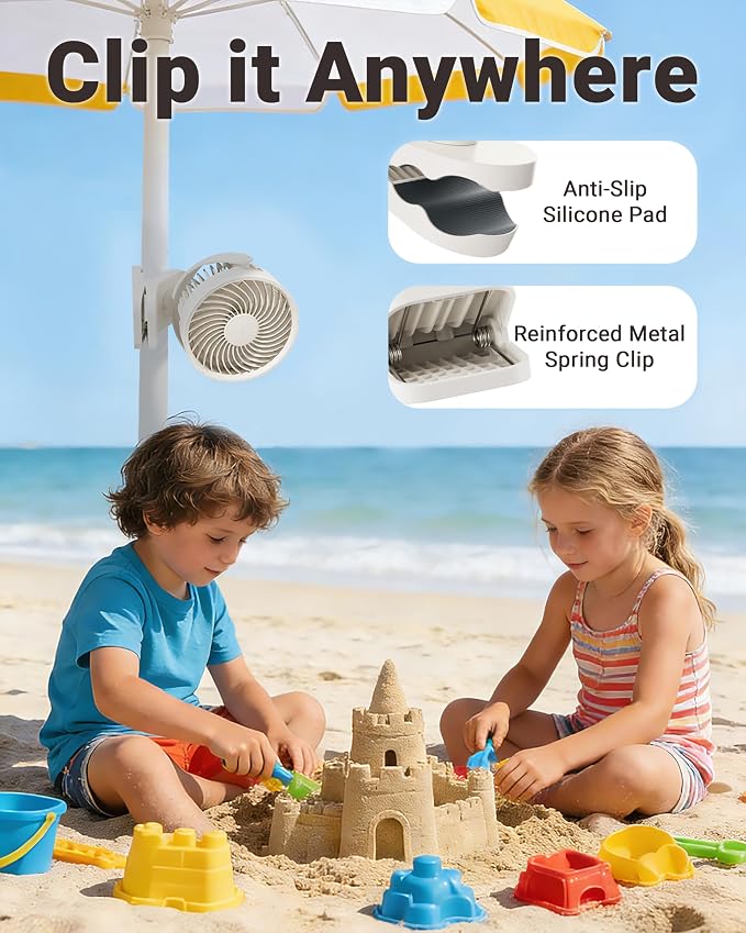 Clip On Fan, Portable Desk Fan with 4 Speeds, Rechargeable USB Fan with 8.5H Battery Life, Quiet Personal Fan for Bed, Stroller, Treadmill, Camping, Golf Cart - Image 4