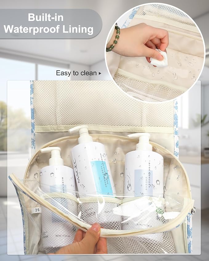 Relavel Travel Toiletry Bag with Hanging Hook, Floral Toiletries Bag | Large Capacity Makeup Cosmetic Storage Organizer for Full Sized Container, Accessories for Cruise Trip - Image 6