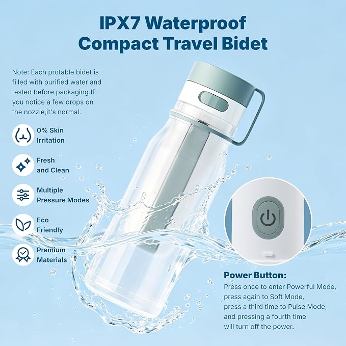 FBJ Portable Bidet,Rechargeable Bidet for Travel,Electric Peri Bottle High Pressure Handheld Sprayer with 3 Spray Modes,IPX7 Waterproof Travel Bidet for Women,Men,Postpartum,Personal Hygiene - Image 6