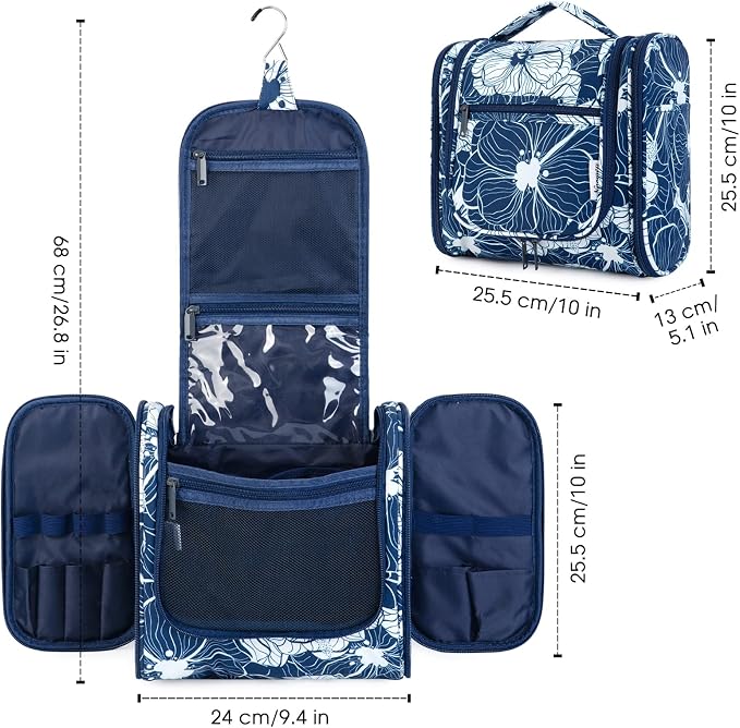 Narwey Hanging Toiletry Bag for Women Travel Makeup Bag Organizer Toiletries Bag for Cosmetics Essentials Accessories (Large, Blue Lotus) - Image 7