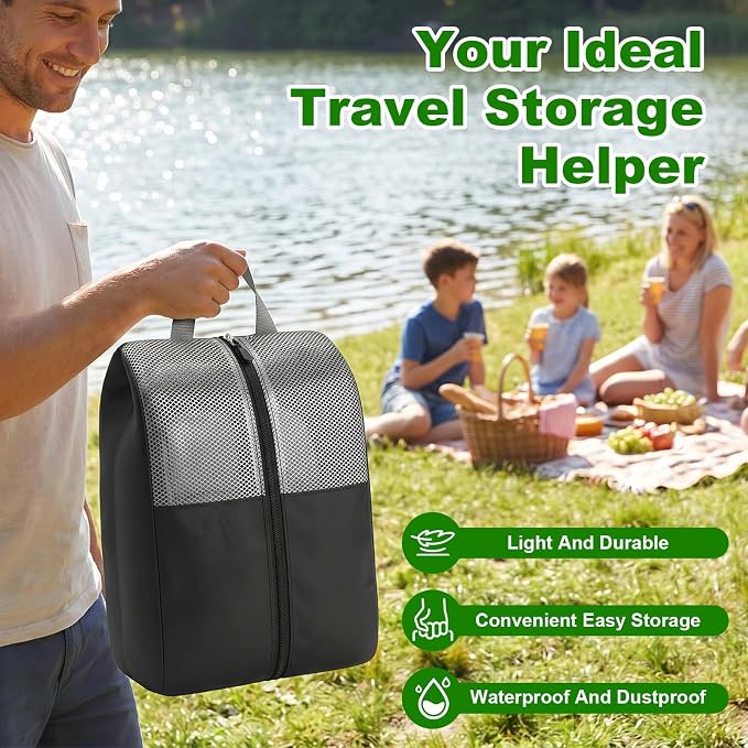 10 Pcs Shoe Bags For Travel Zipper, Zippered Travel Shoe Bags For Luggage, Travel Sneaker Zipper Bag Waterproof Oxford Cloth Shoe Storage For Men/Women (Black) - Image 5