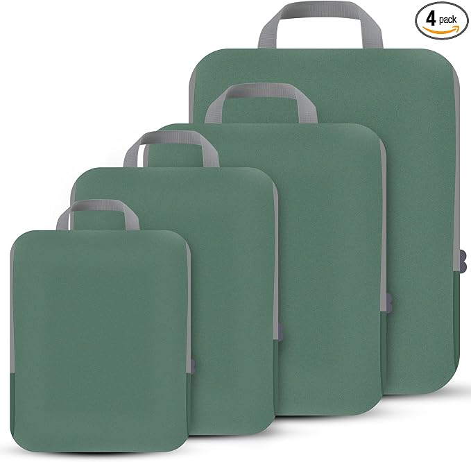 4 Set Compression Packing Cubes Travel - Travel Accessories Expandable Packing Organizers for Carry On - Essentials Luggage Bags - Green by PANDA+JOYS