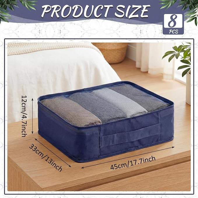 Silkfly 8 Pcs XL Packing Cube for Travel Luggage,Simple,Navy Blue | 17.7 x 13 x 4.7, Same Size, Navy Blue Suitcase Storage Organizer Set, Reusable Mesh Clothes Cube for Hiking Camp Family - Image 2