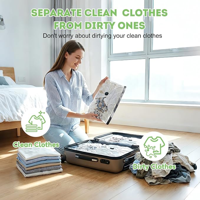 15 Pack Vacuum Seal Bags for Clothing Travel with -60000Pa USB Pump, Save 80% of Space for Clothes (15 Combo Size) - Image 7