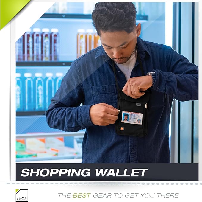 Lewis N. Clark RFID Blocking Stash Neck Wallet, Travel Pouch + Passport Holder for Women & Men, Black - Image 8