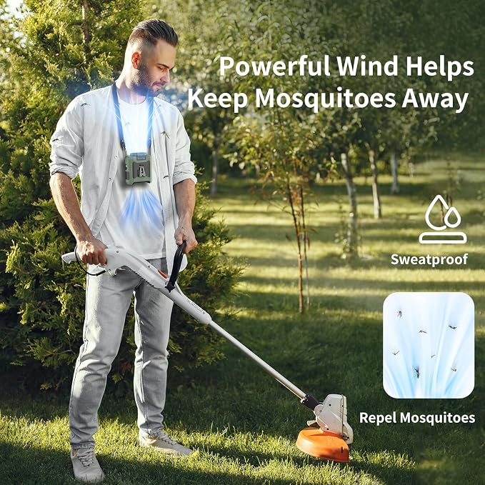 Socool 10000mAh Portable Waist Fan Clip on Wearable Belt Personal Fan Rechargeable Battery operated With 5 Speeds & Flashlight Neck Fan Hands-Free 40H Cooling For Outdoor Camping Travel (Green) - Image 7