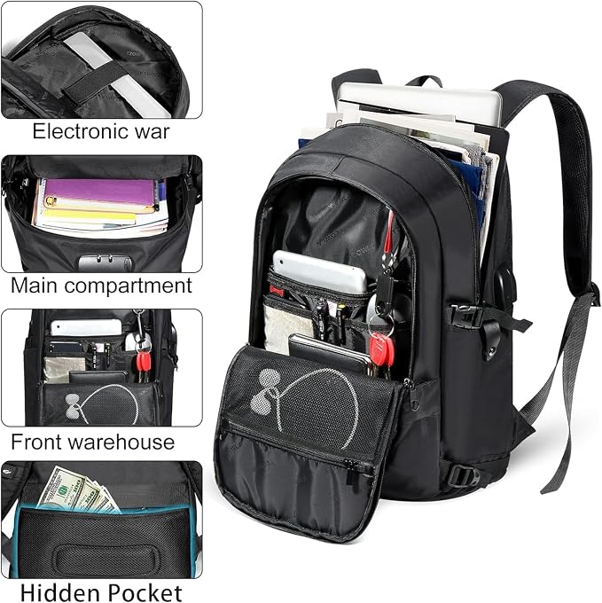 Tzowla 40 Liter Anti Theft Backpack with Giant Tumbler Holder Pocket and Lock,17.3 Inch Laptop Backpack - Image 4