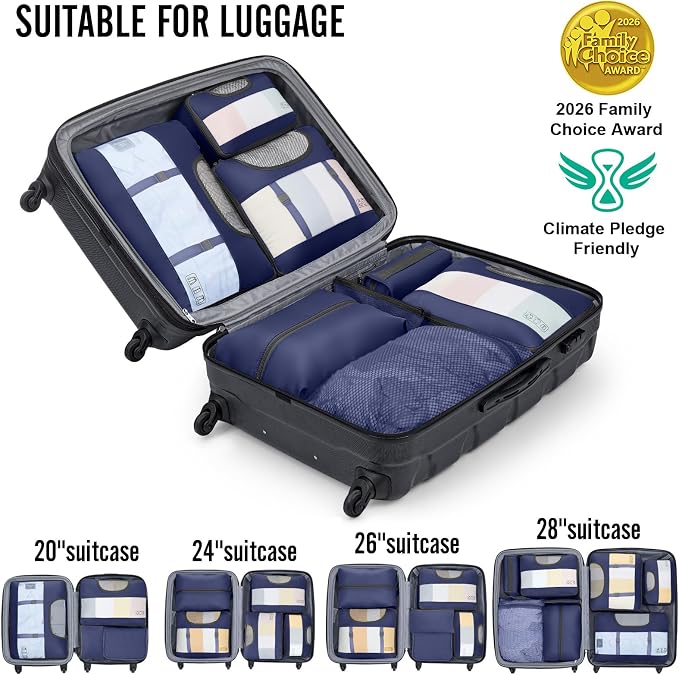 Veken 8 Set Packing Cubes for Travel Essentials,Anti-Wrinkle Buckled Suitcase Organizer for Shoe & Toiletry Bag,Carry On Luggage Bag with 99+ Count Mesh Holes for Airplane & College Dorm Accessories - Image 5