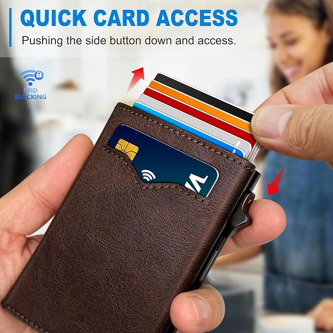 Wallet for Men,with Cash Pocket 2 ID Window 9-13 Cards,Metal Case Smart Slim Pop Up Credit Card Holder Flip with Magnetic Closure RFID Blocking Trifold wallet with Gift Box - Image 5