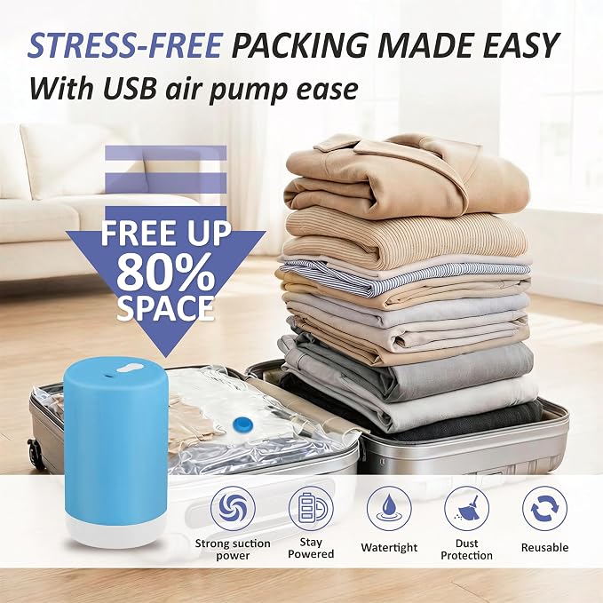 Cozy Essential Travel Vacuum Storage Bags with Rechargeable Cordless USB Pump, Space Saver Bags for Luggage, Suitcase, Carry-On, for Clothes, Blankets, Bedding & Seasonal Storage,15 Combo - Image 2