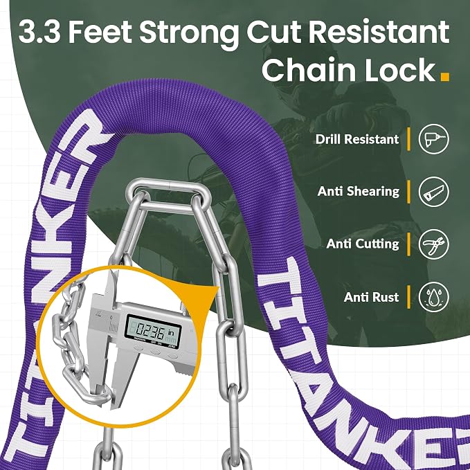 Titanker Bike Chain Lock with Keys, 3.3 Feet Security Heavy Duty Anti-Theft Bicycle Chain Locks for Bike, Motorcycle, Bicycle, Door, Gate, Fence, Grill (6mm, 8mm, 10mm Thick Chain) - Image 2