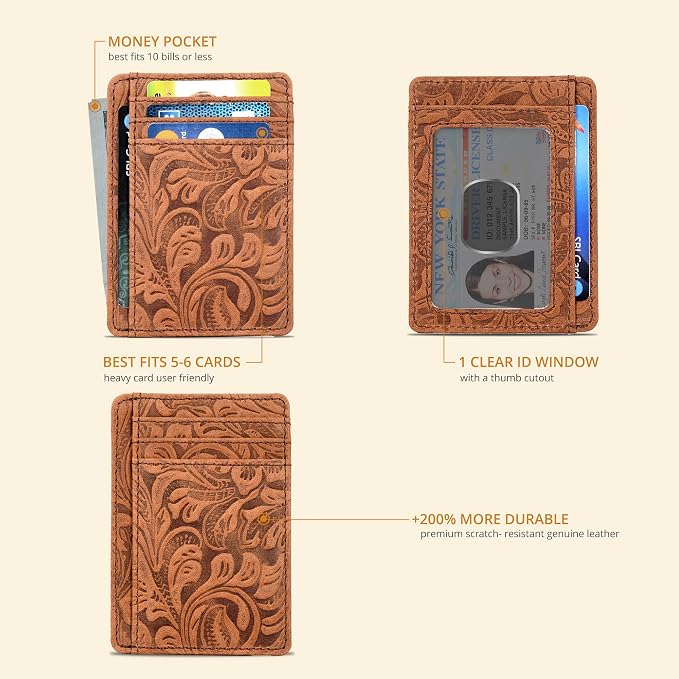 Leather Slim RFID Blocking Front Pocket Minimalist Wallet, Cognac - Image 2