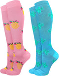 Compression Socks for Women 15-20 mmHg, 2 Pairs | Graduated Support, Knee High Fit, Polyester Stretch, Circulation Comfort, Nurses, Travel, Athletes, Flight, Daily, Patterned by JMHACHY