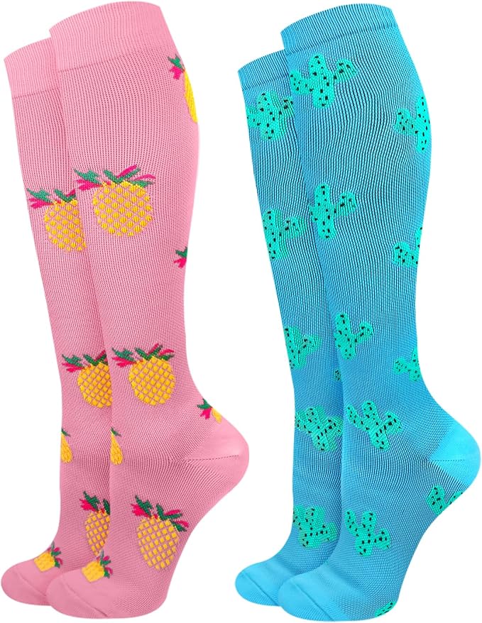 Compression Socks for Women 15-20 mmHg, 2 Pairs | Graduated Support, Knee High Fit, Polyester Stretch, Circulation Comfort, Nurses, Travel, Athletes, Flight, Daily, Patterned by JMHACHY