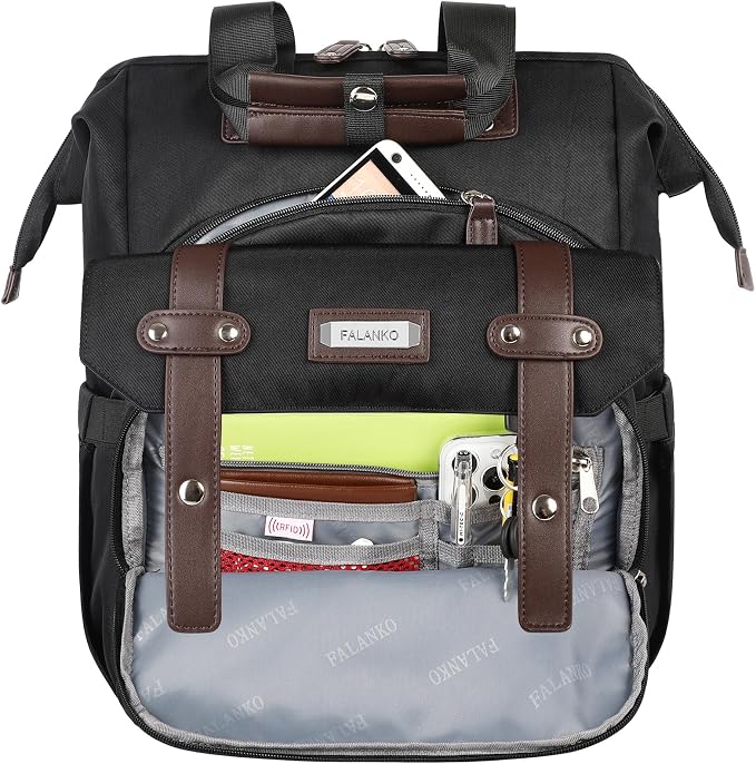 FALANKO Laptop Backpack For Women, Work Doctor Teacher Nurse Wide Open Bookbags 17.3 Inch Laptops Backpack with RFID, Water Resistant Computer Backpack for Men Women Black - Image 4