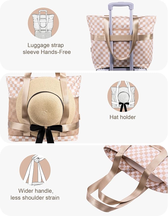 Large Beach Tote Pool Swim Bag for Women Sandproof with Wet Compartment | Waterproof 8 Multi-Pockets | Zipper Closure | Ideal for Travel, Cruise, Vacation, Picnic | Light & Quick-Dry Mesh - Image 6