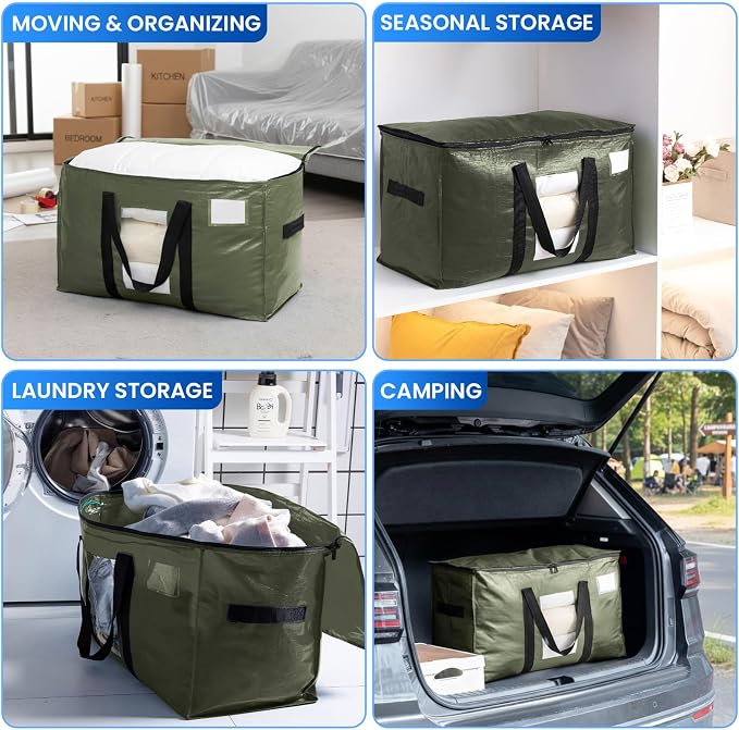 TAILI 2 Pack Green Extra Large Moving Bags,Storage Bag with Visible Window | 93L Heavy Duty Totes For Storage,Wrap Around Handles,Alternative to Moving Boxes, College Dorm,Perfect for Moving - Image 9