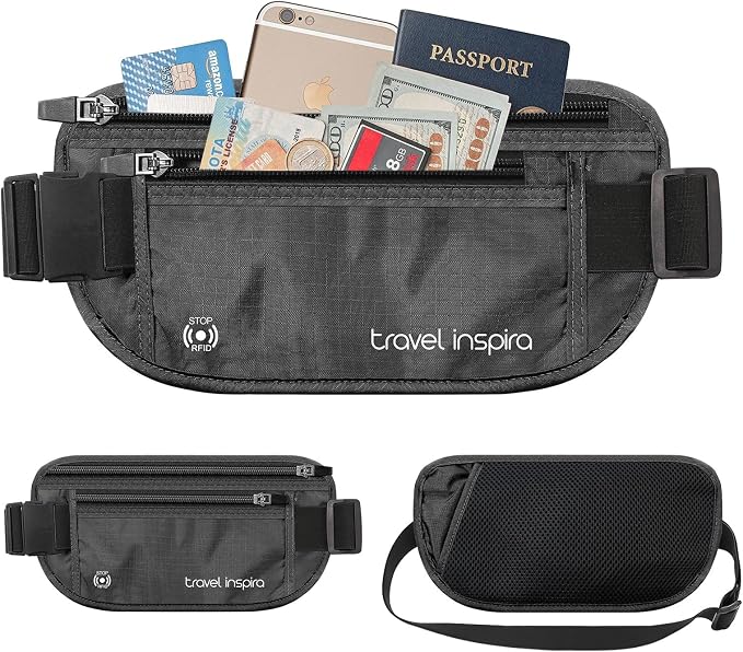 travel inspira RFID Blocking Travel Money Belt with Anti-Thief Zip - Slim Passport Holder and Digital Luggage Scale 110 Pounds, Battery Included - Image 9