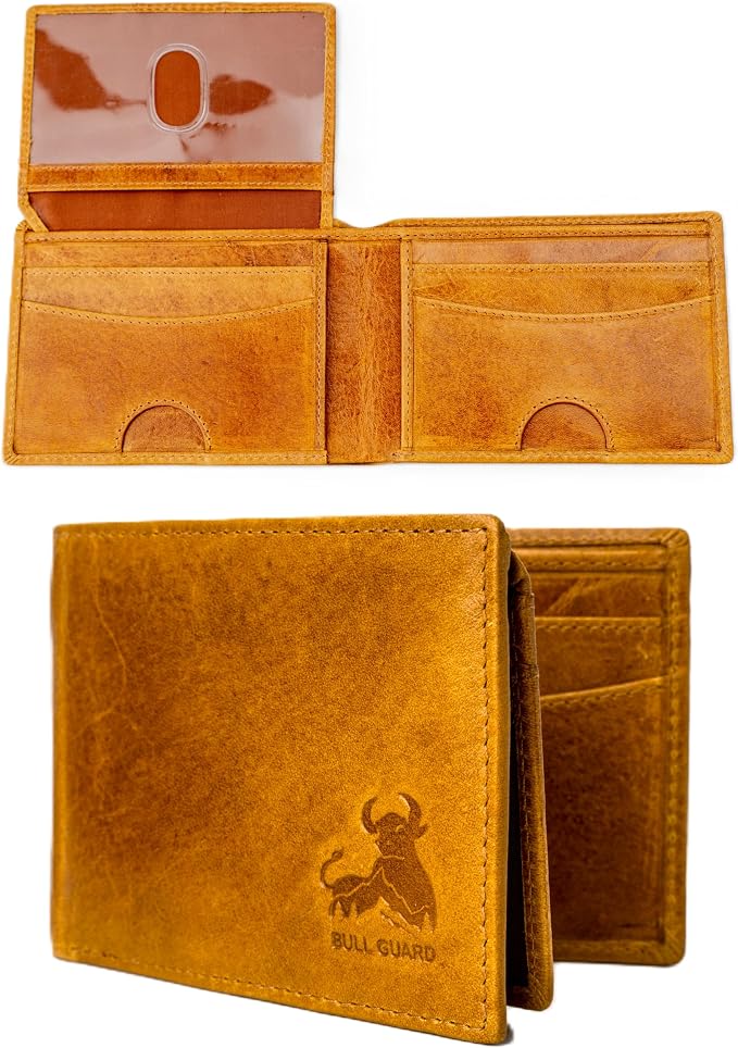 BULL GUARD Expedition Series Bifold Leather Wallet for Men RFID Blocking, Top Grain Cowhide, Flip-Up ID Window, Compact & Durable Everyday Carry Wallet for Travel, Work & Outdoors, Ready to Gift by BullGuard