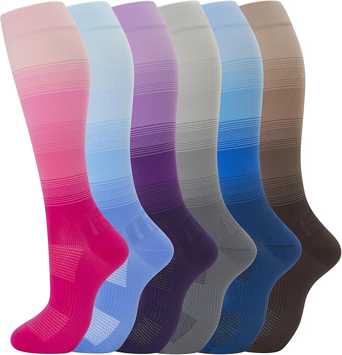 fenglaoda 6 Pairs Compression Socks for Women & Men Knee High Cute Circulation Socks for Nurse Pregnant Travel Athletic by fenglaoda