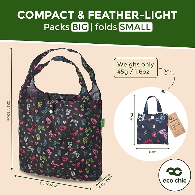ECO CHIC Foldable Reusable Grocery Bags - Lightweight, Recycled & Reusable Shopping Bag - Waterproof Packable Tote - Image 4