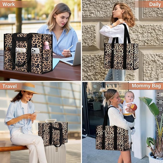 Becokan Large Tote Bag for Women Waterproof with 12 Pockets Top Zipper Closure Utility Teacher Nurse Bags for Work School - Image 6