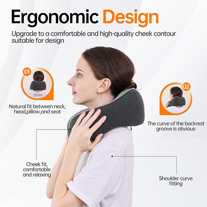 Travel Neck Pillow,100% Pure Memory Foam, Soft Head Support | Washable Cotton Cover,Comes with 3D Eye Mask,Earplugs,Storage Bag,Ideal Travel Gift,Dark Grey - Image 9