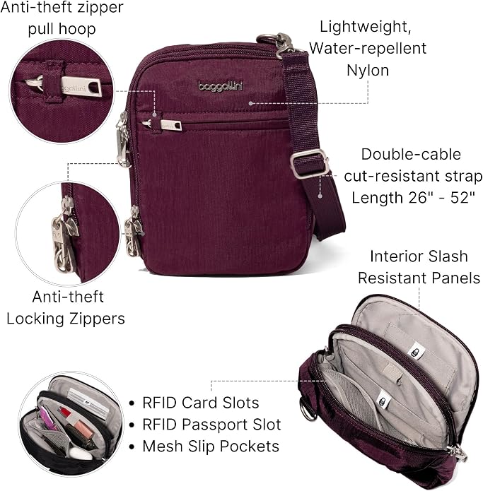 Baggallini Securtex® Anti-theft Mini Everything Crossbody Bag, 6.3"x8.25" Rfid, Locking Zippers & Cut-resistant Strap - Image 3